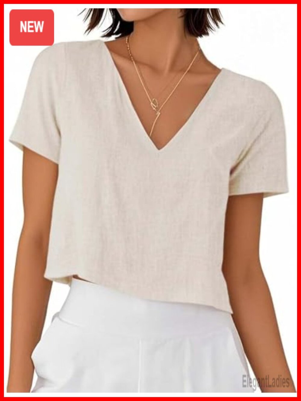 Short Sleeve V Neck Crop Top Linen Blouse Casual Summer Beach Shirt